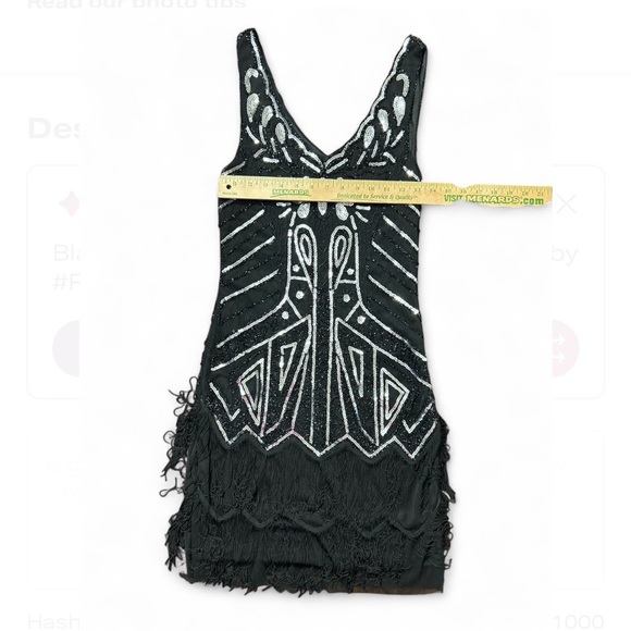 BABEYOND Black and Silve Flapper Beaded Mini Dress 1920s Fringed Great Grataby . - Picture 6 of 7